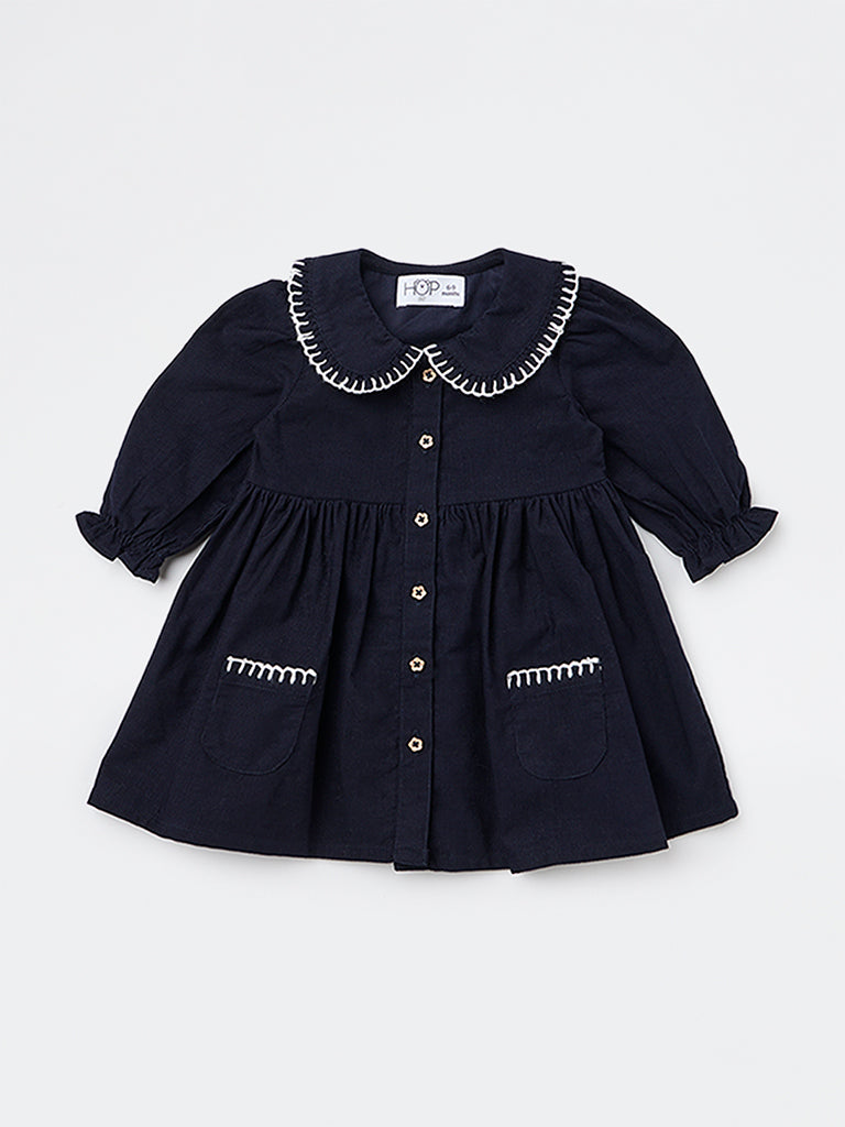 HOP Baby Girls Navy Corduroy A-Line Cotton Dress