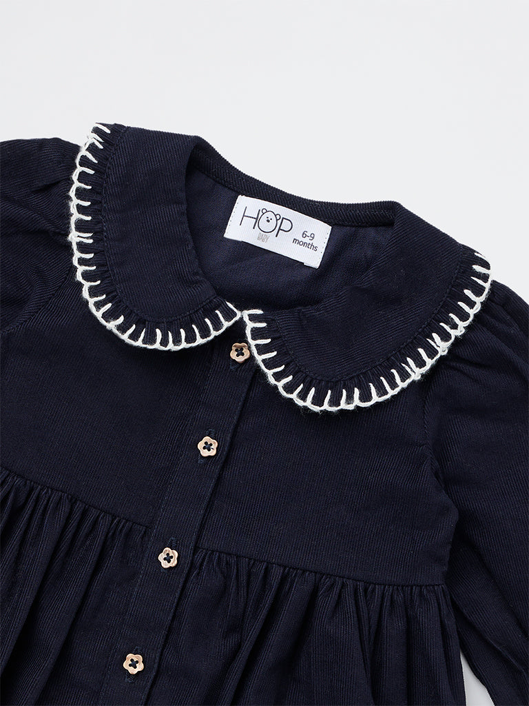 HOP Baby Girls Navy Corduroy A-Line Cotton Dress