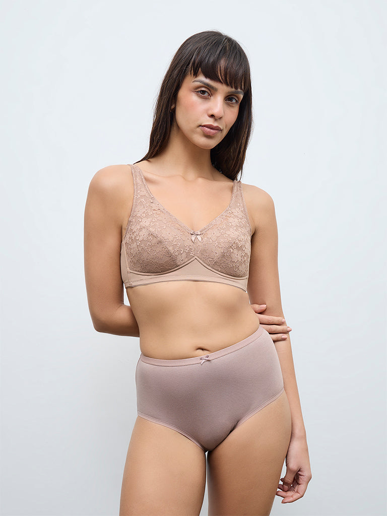 Wunderlove Light Brown Floral Lace Padded Bra