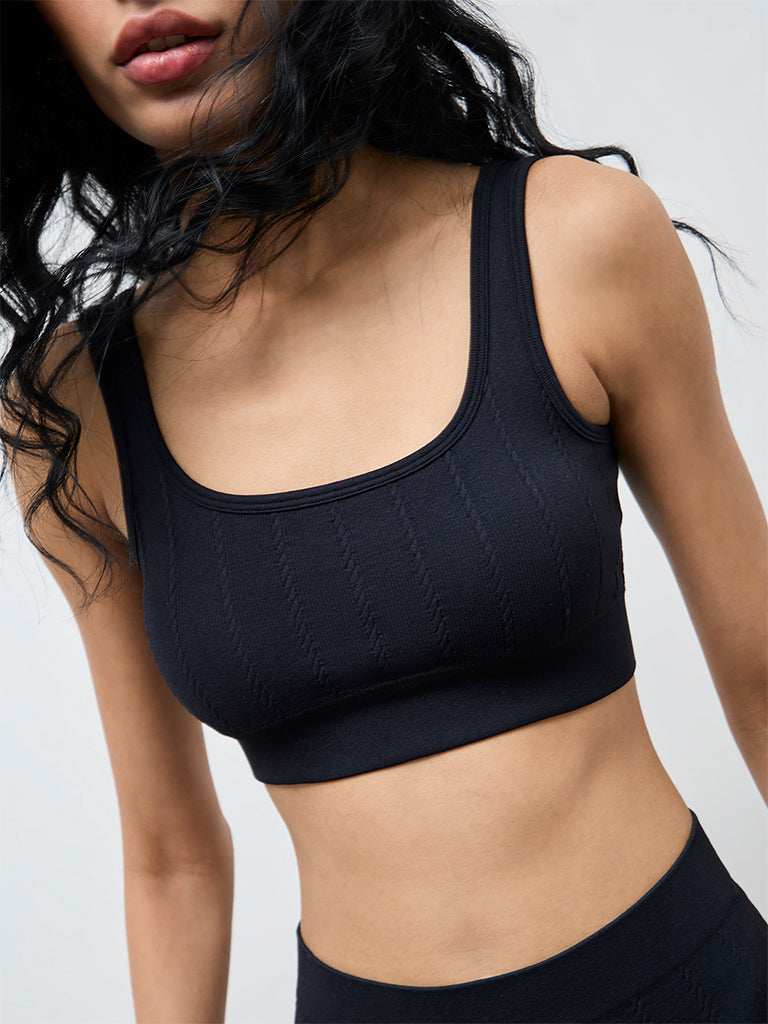 Superstar Black Cable-Knit Seamfree Padded Bra