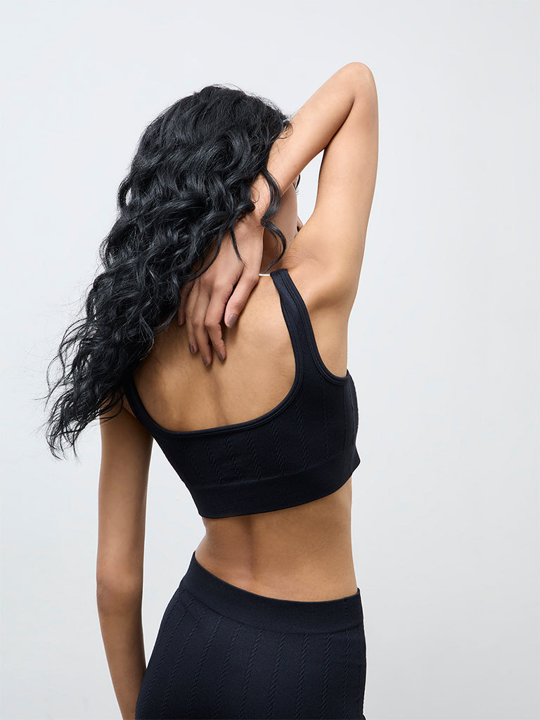 Superstar Black Cable-Knit Seamfree Padded Bra