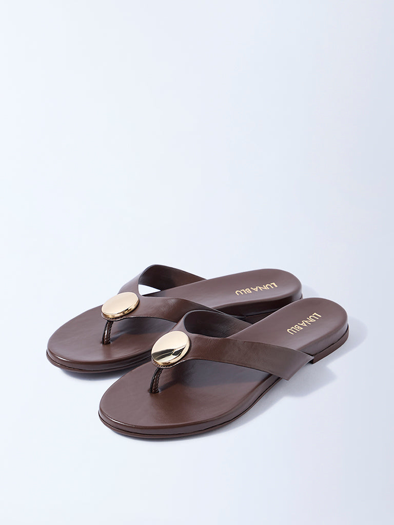 LUNA BLU Brown Metal-Detailed Sandals
