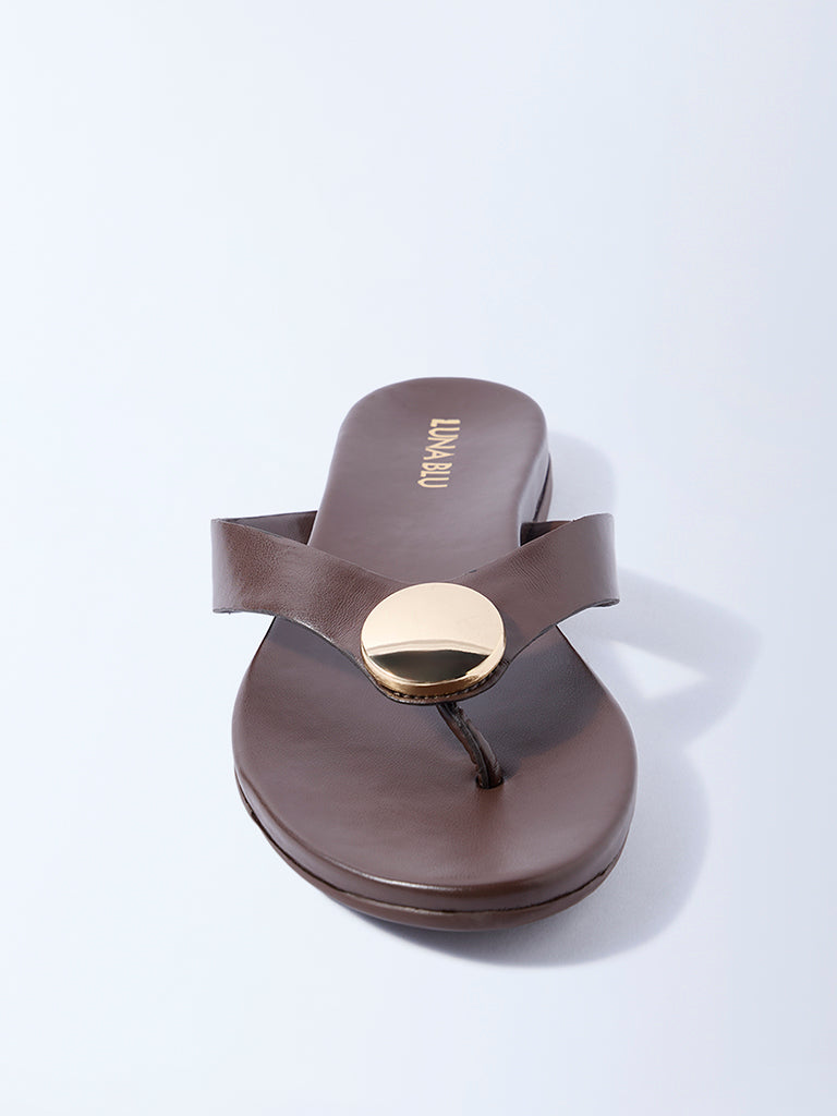 LUNA BLU Brown Metal-Detailed Sandals