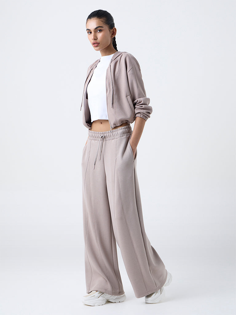 Studiofit Taupe Solid High-Rise Track Pants