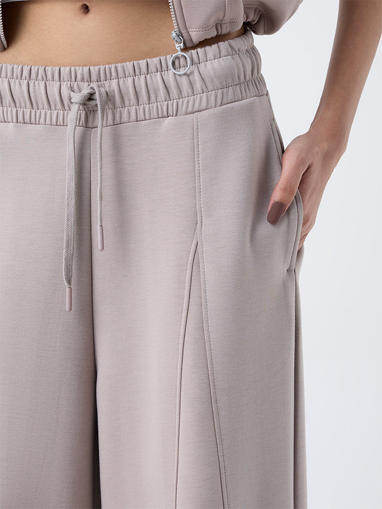 Studiofit Taupe Solid High-Rise Track Pants