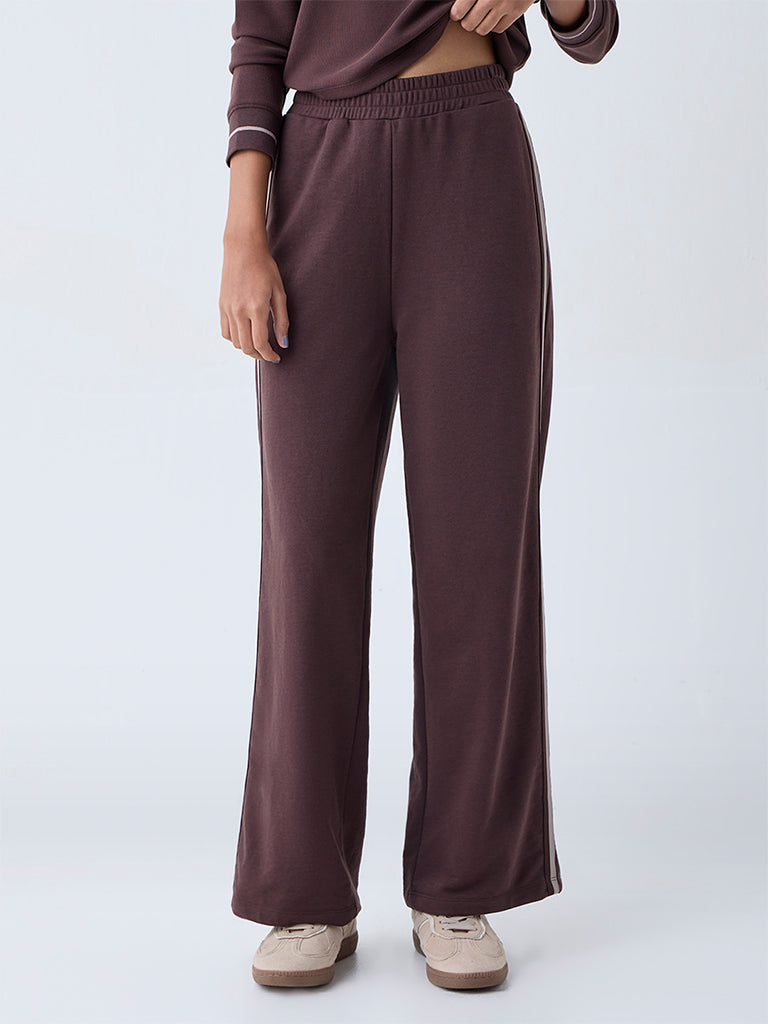 Studiofit Dark Brown Stripe Printed High-Rise Pants