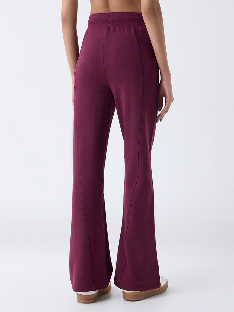 Studiofit Plum Solid High-Rise Track Pants