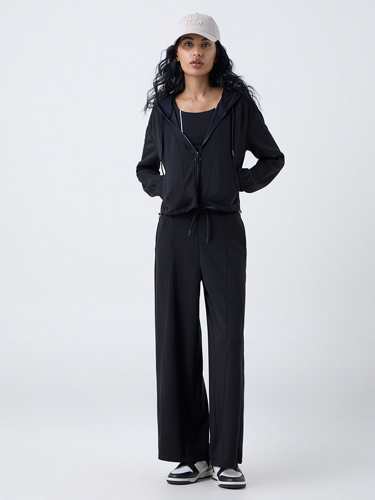 Studiofit Black Solid Hooded Jacket