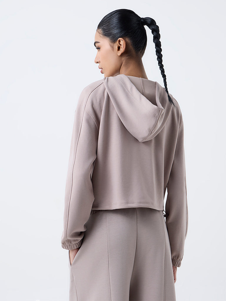 Studiofit Taupe Solid Hooded Jacket