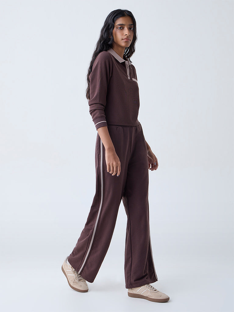 Studiofit Dark Brown Ribbed T-Shirt
