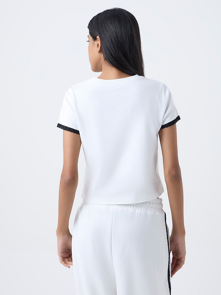 Studiofit White Text Design Cotton T-Shirt