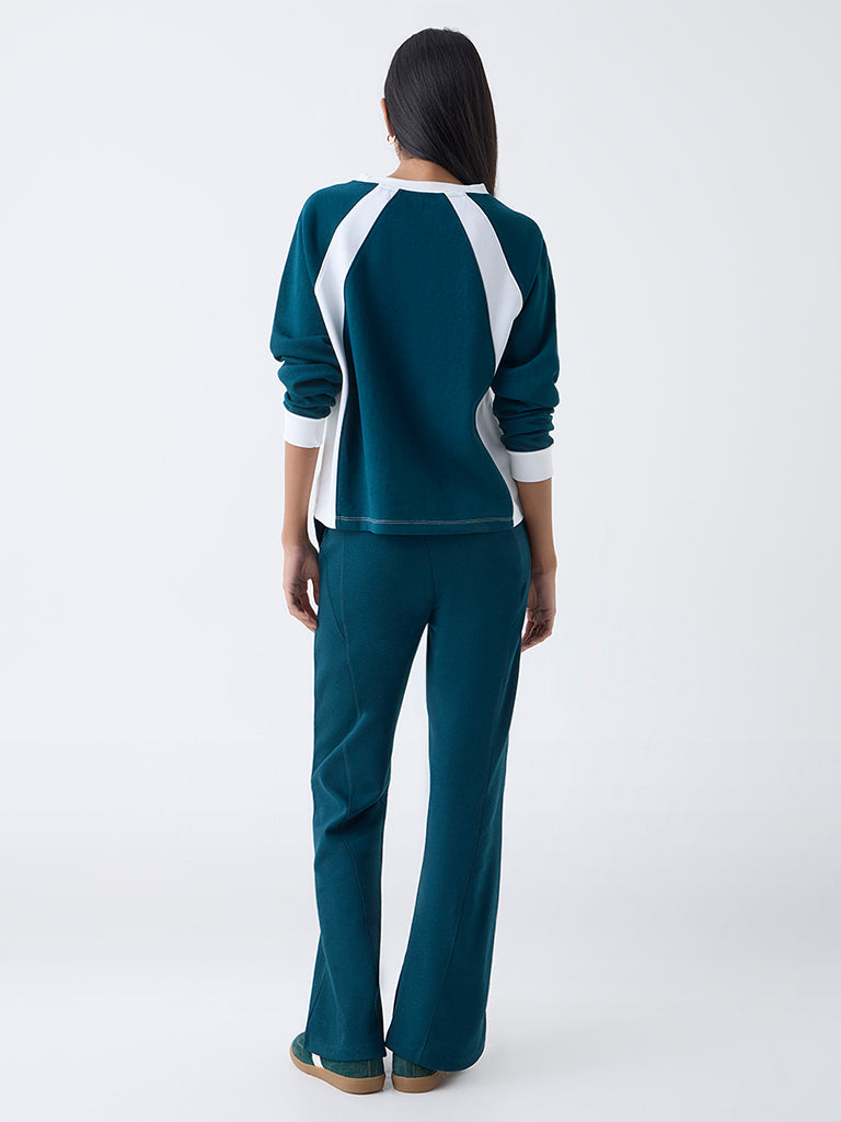 Studiofit Teal Text Detailed T-Shirt