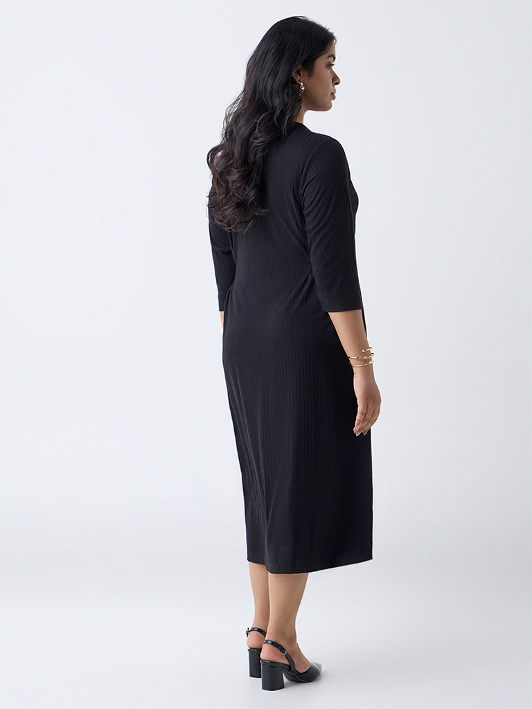 Gia Black Self-Striped Straight Dress