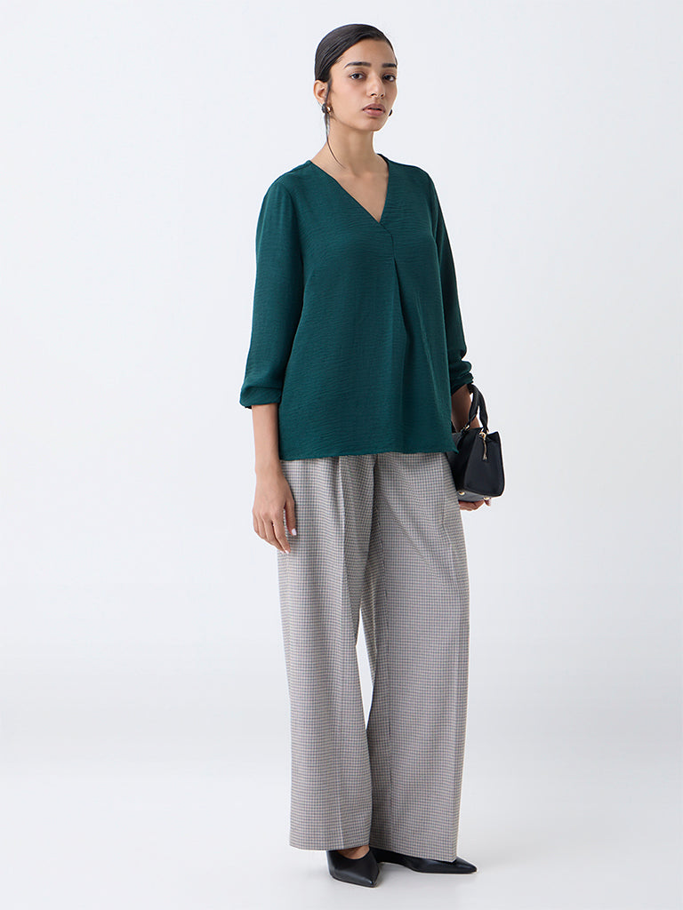 Wardrobe Green Crinkle-Textured Top