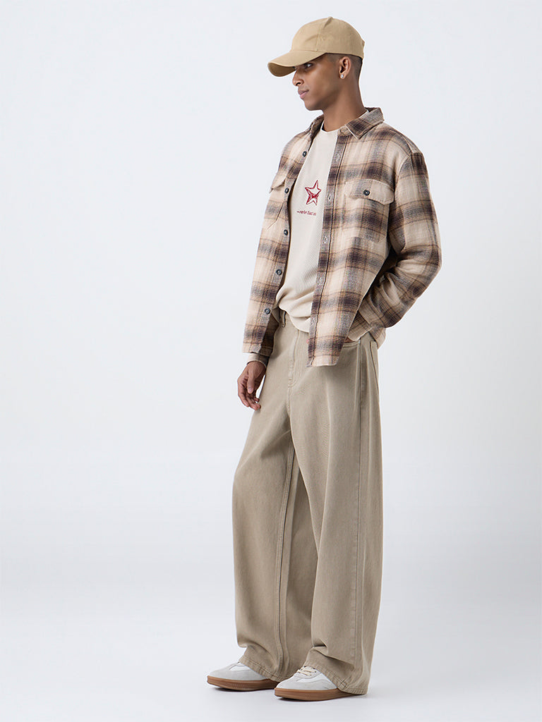 Nuon Beige Relaxed-Fit Mid-Rise Jeans
