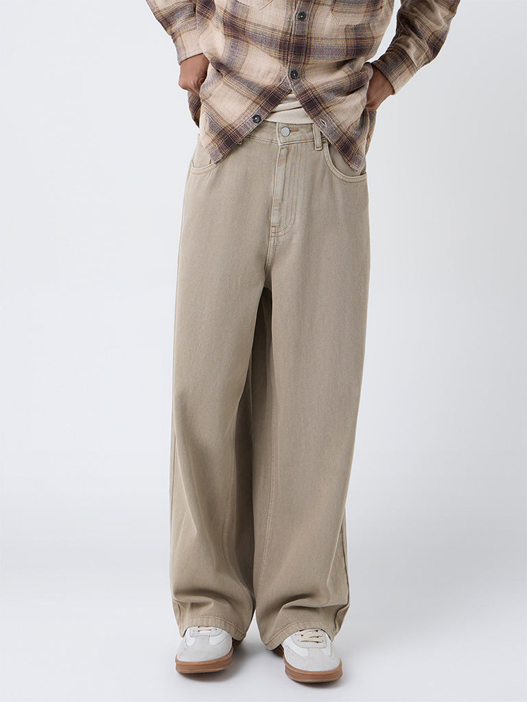 Nuon Beige Relaxed-Fit Mid-Rise Jeans