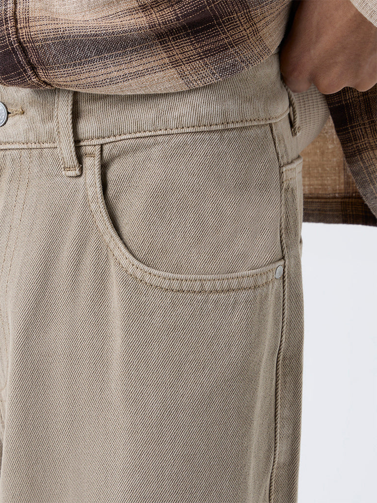 Nuon Beige Relaxed-Fit Mid-Rise Jeans