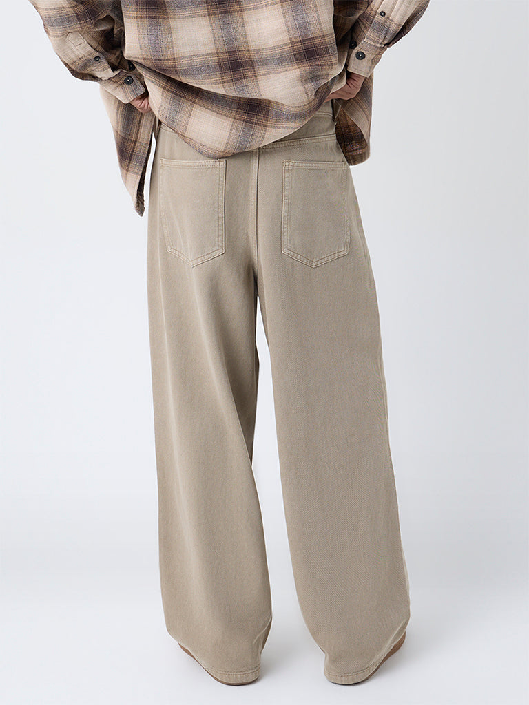 Nuon Beige Relaxed-Fit Mid-Rise Jeans