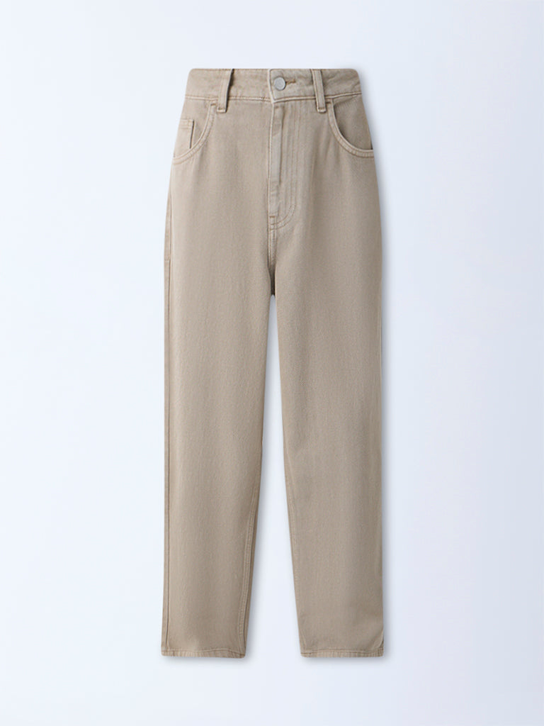 Nuon Beige Relaxed-Fit Mid-Rise Jeans
