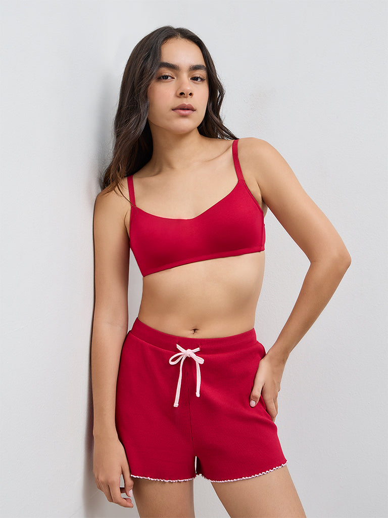 Superstar Red Scoop-Neck Cotton-Blend Padded Bra