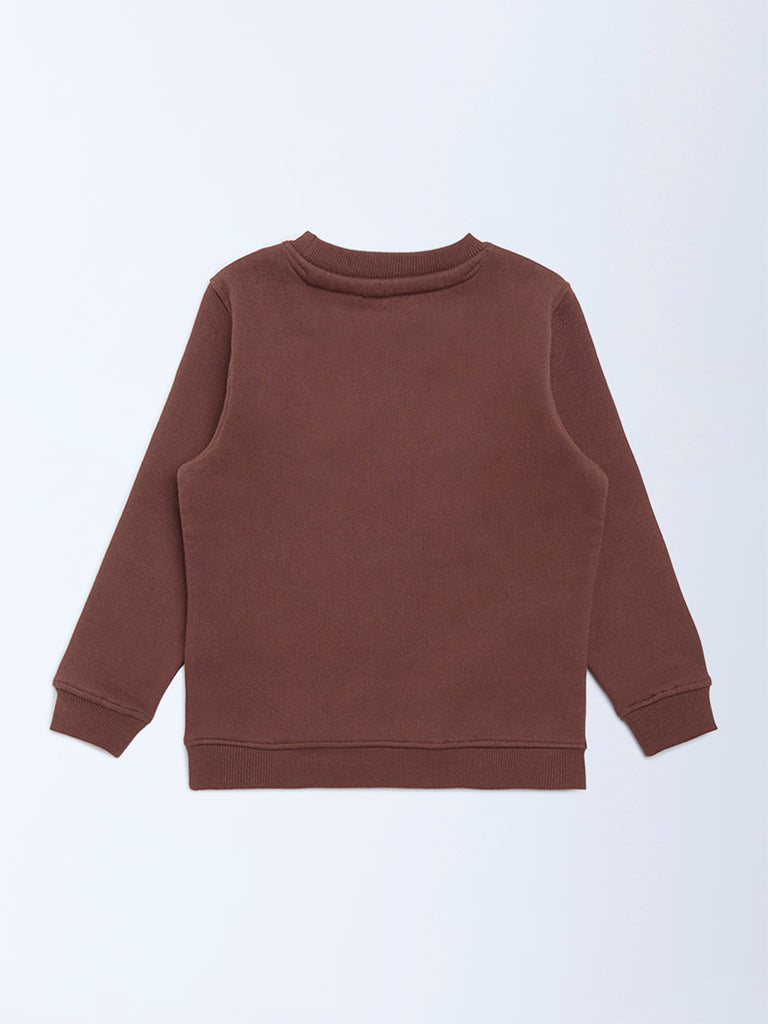 HOP Kids Girls Brown Animal-Detail Cotton-Blend Sweatshirt