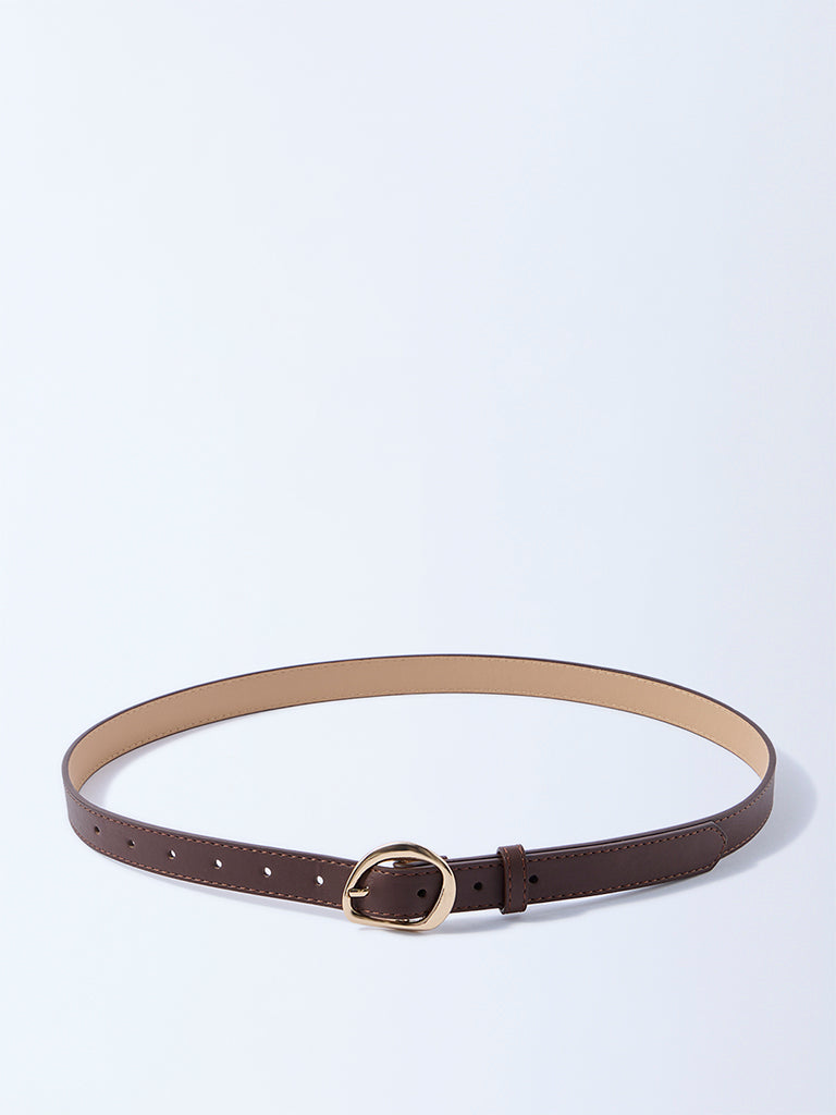 Westside Accessories Brown Sculpted-Buckle Detailed Belt