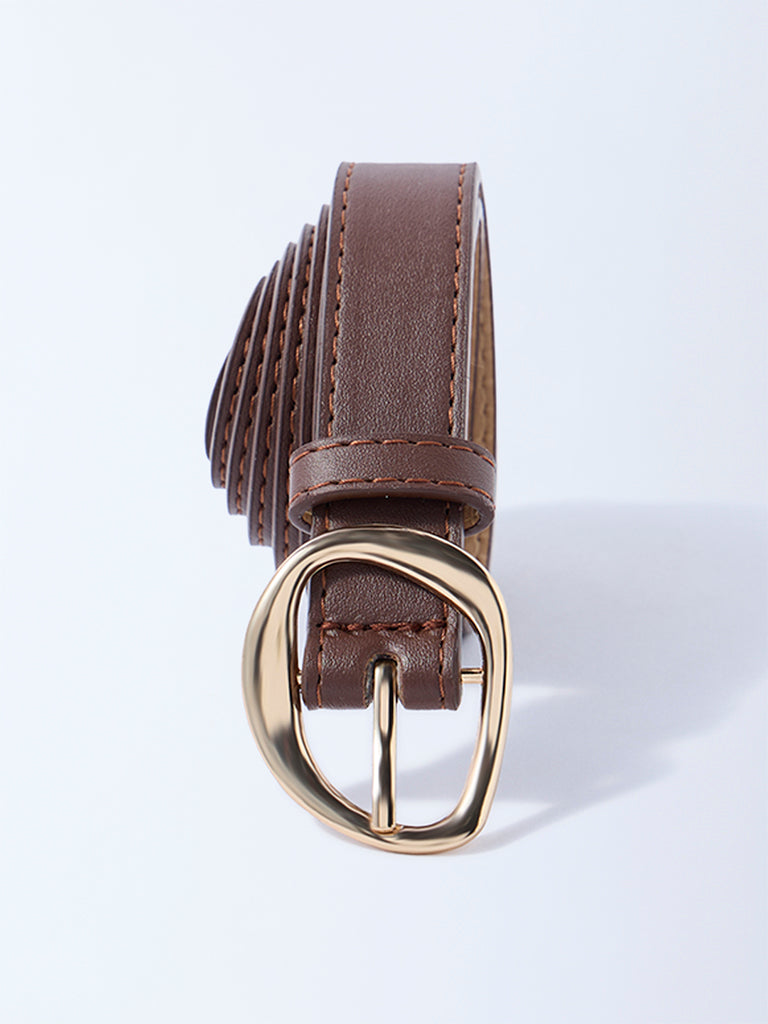 Westside Accessories Brown Sculpted-Buckle Detailed Belt