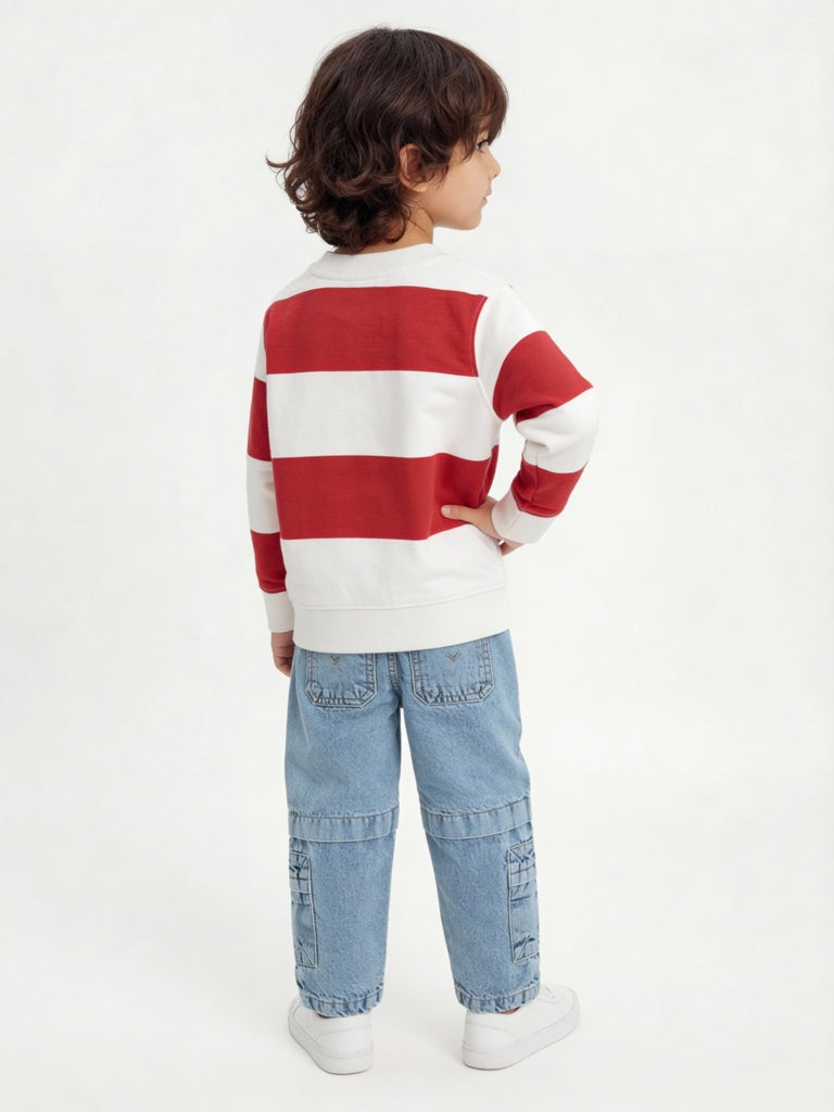 HOP Kids Boys Red Colour-Blocked Cotton Sweatshirt