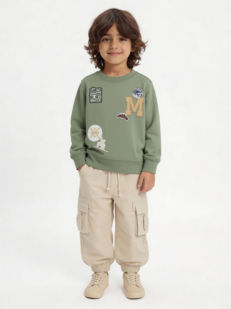 HOP Kids Boys Olive Printed Cotton-Blend Sweatshirt