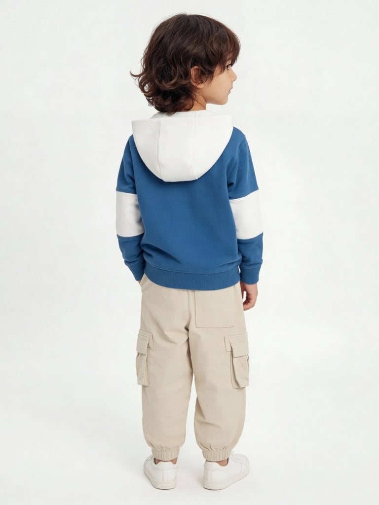 HOP Kids Boys Blue Text Design Hooded Cotton-Blend Sweatshirt