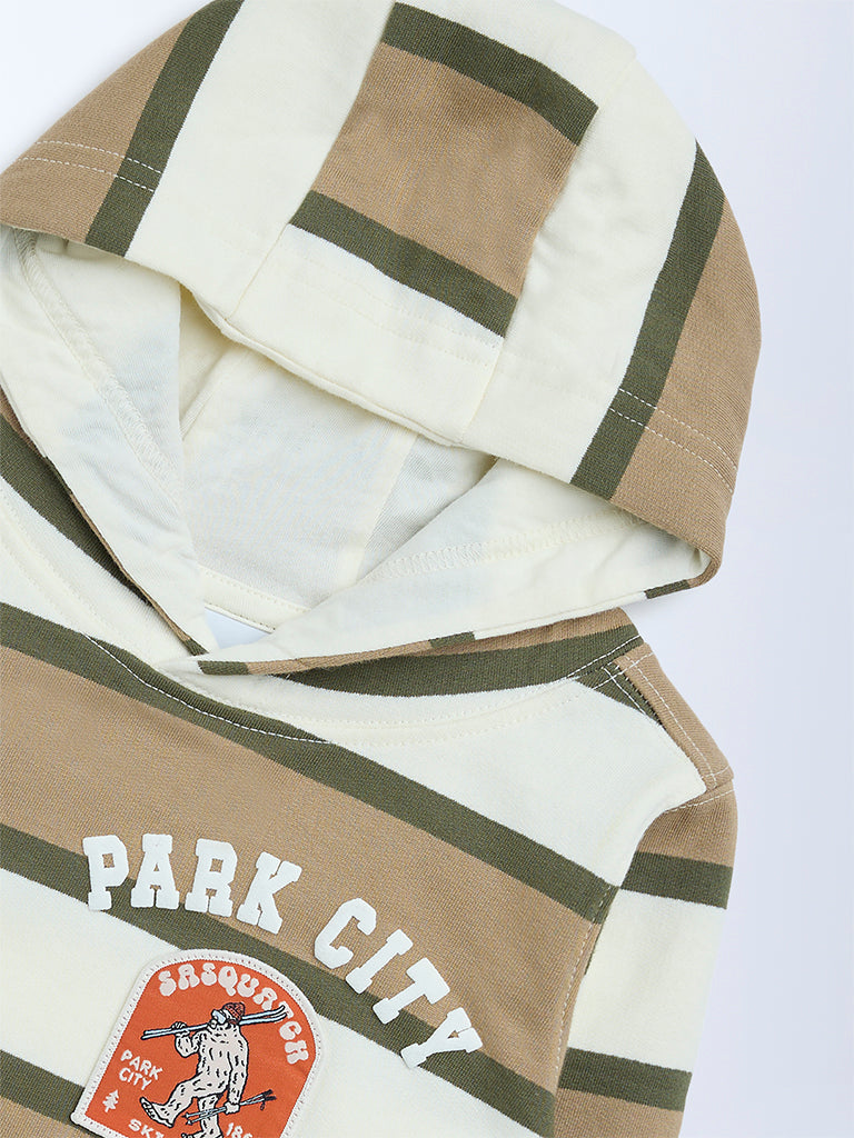 HOP Kids Boys Multicolour Striped Hooded Cotton Sweatshirt