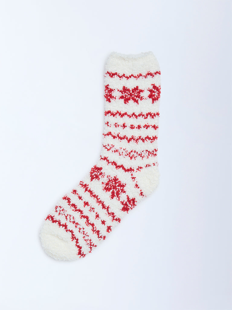 Wunderlove Red Printed Fuzzy Socks