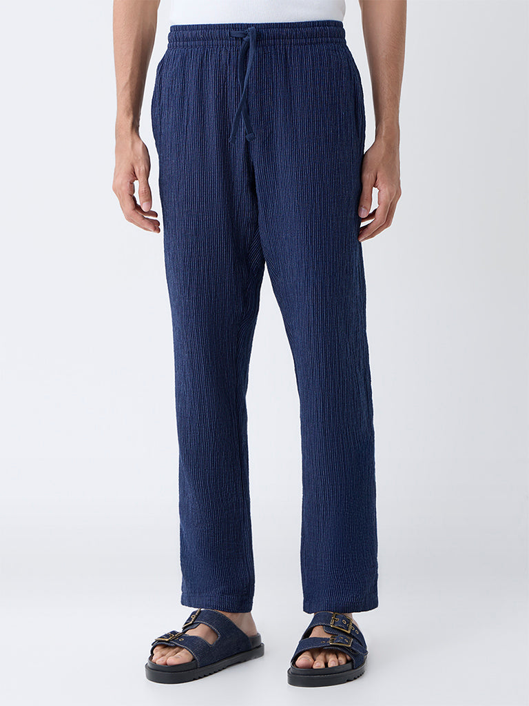 ETA Navy Relaxed-Fit Mid-Rise Cotton Pants