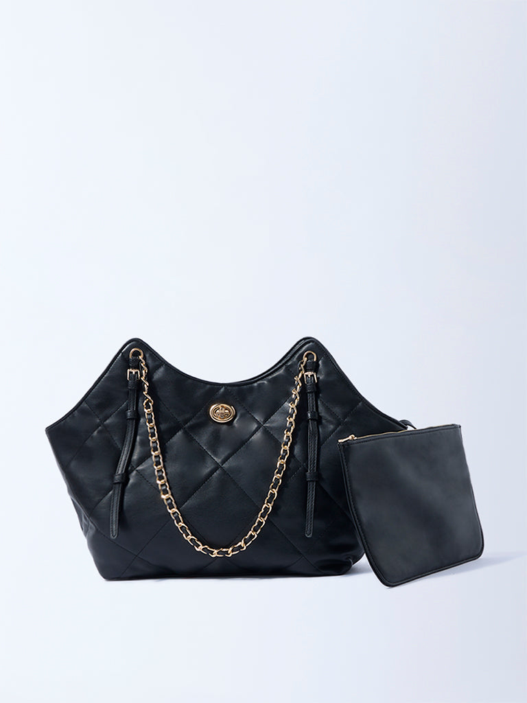 Westside Black Quilted Tote Bag with Pouch