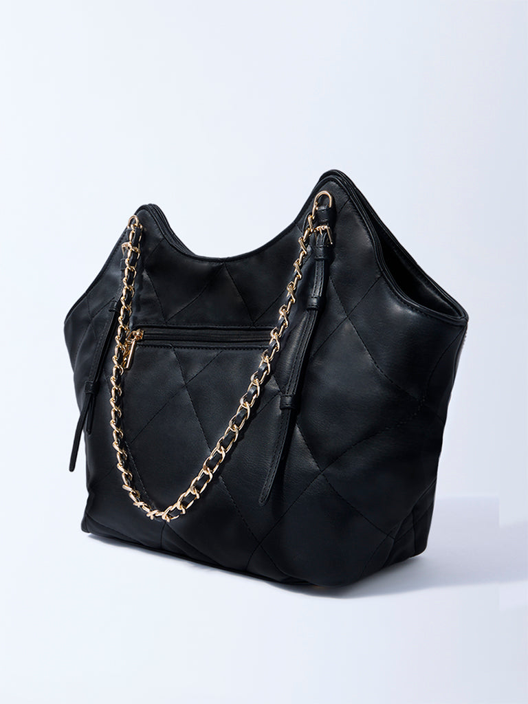 Westside Black Quilted Tote Bag with Pouch
