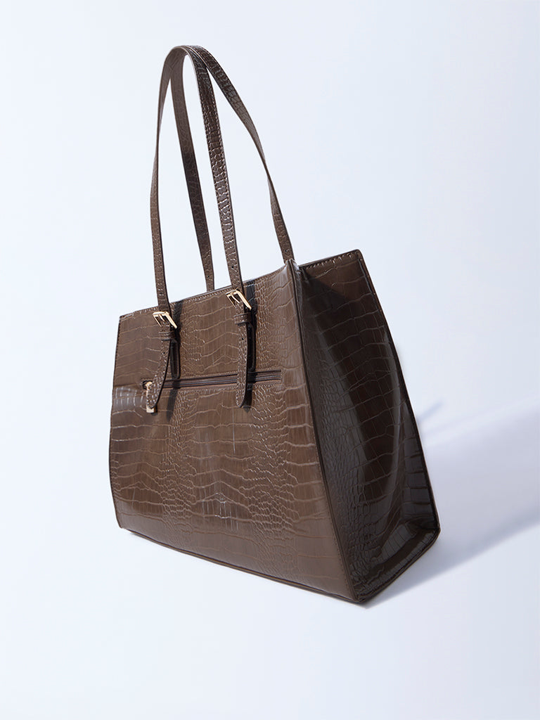 Westside Brown Textured Laptop Bag with Pouch