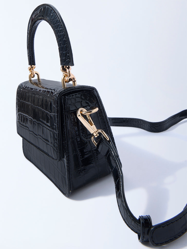 Westside Black Textured Bag with Sling Handle
