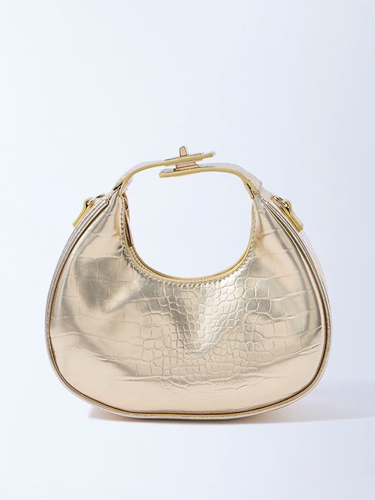 Westside Gold Textured Handbag with Chain Sling