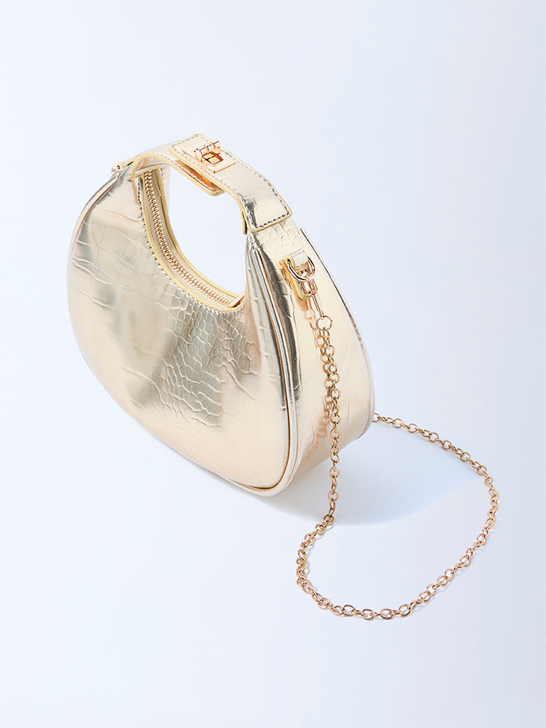 Westside Gold Textured Handbag with Chain Sling