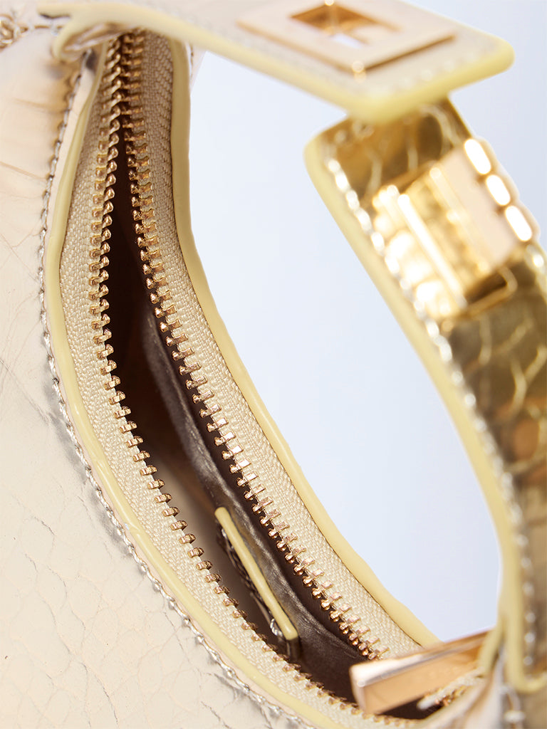 Westside Gold Textured Handbag with Chain Sling