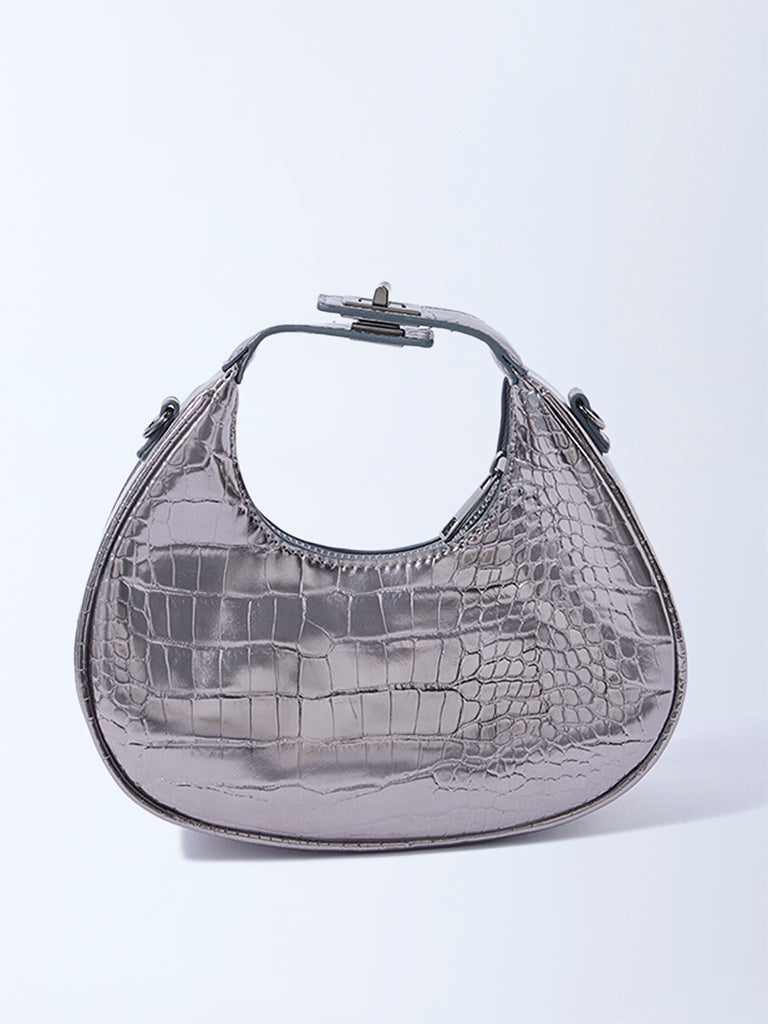 Westside Silver Textured Handbag with Chain Sling