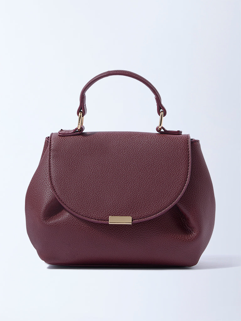 Westside Burgundy Textured Satchel Bag with Sling Handle