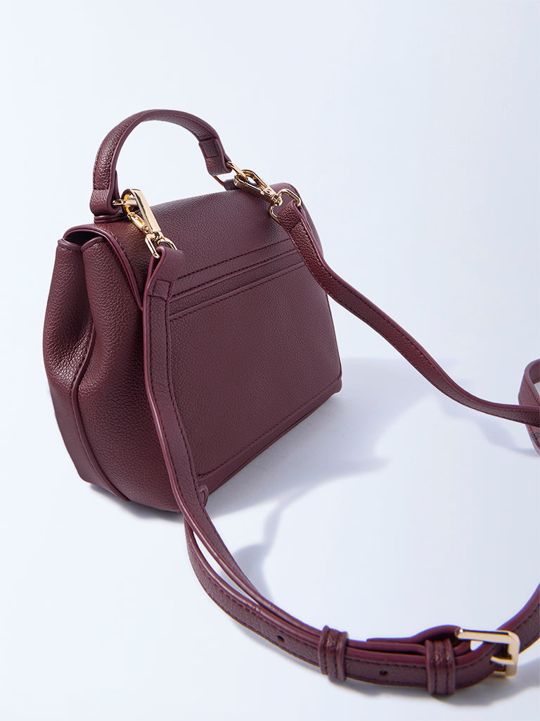 Westside Burgundy Textured Satchel Bag with Sling Handle