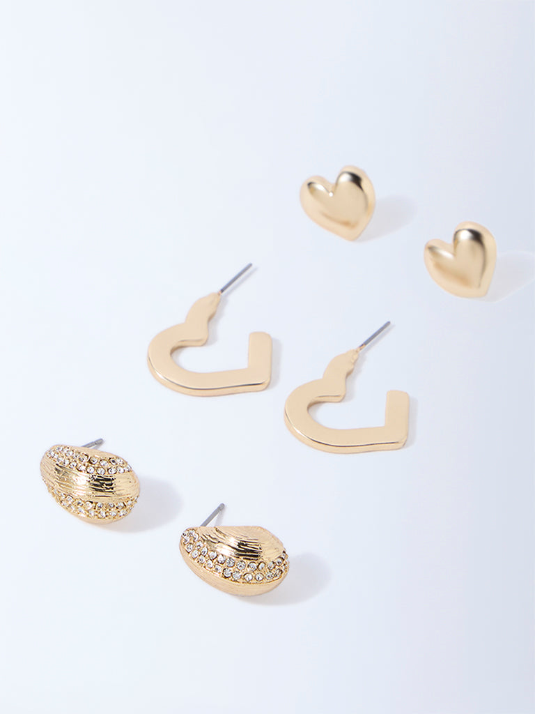 Westside Accessories Gold Heart Earrings - Pack of 3