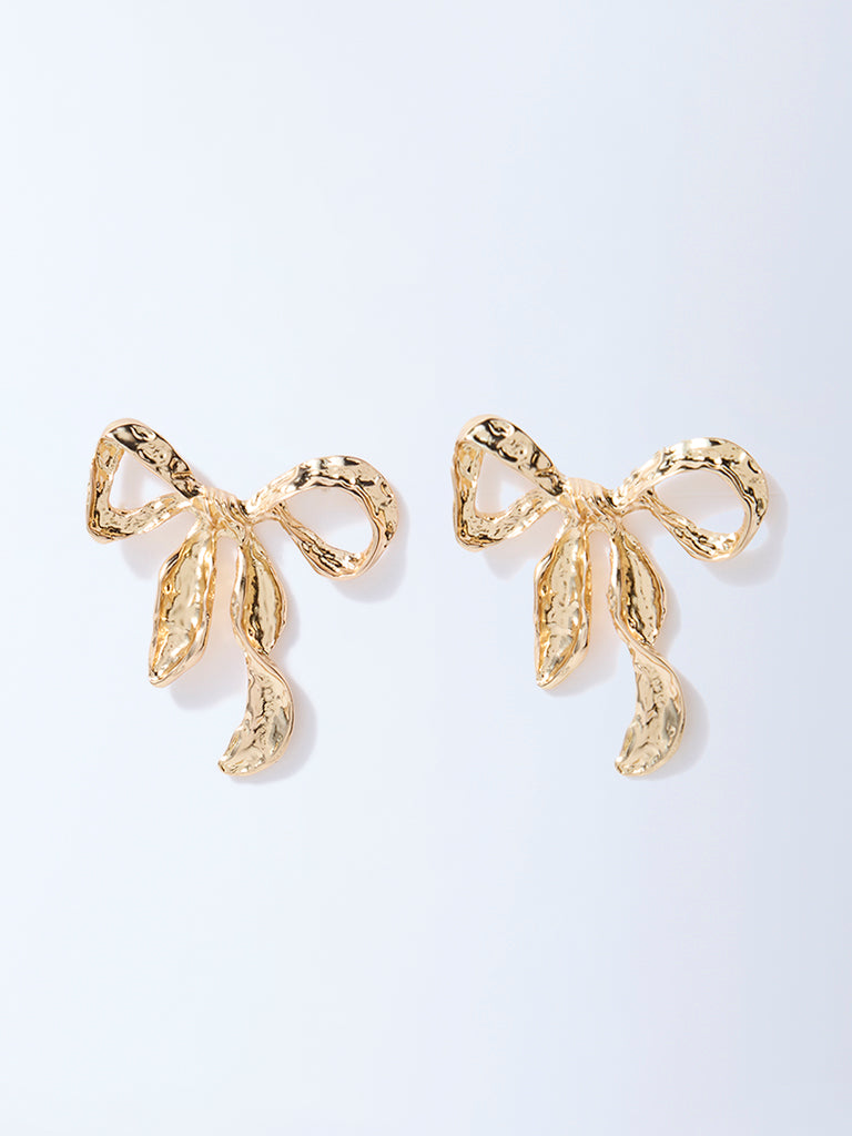 Westside Accessories Gold Textured Statement Bow Earrings