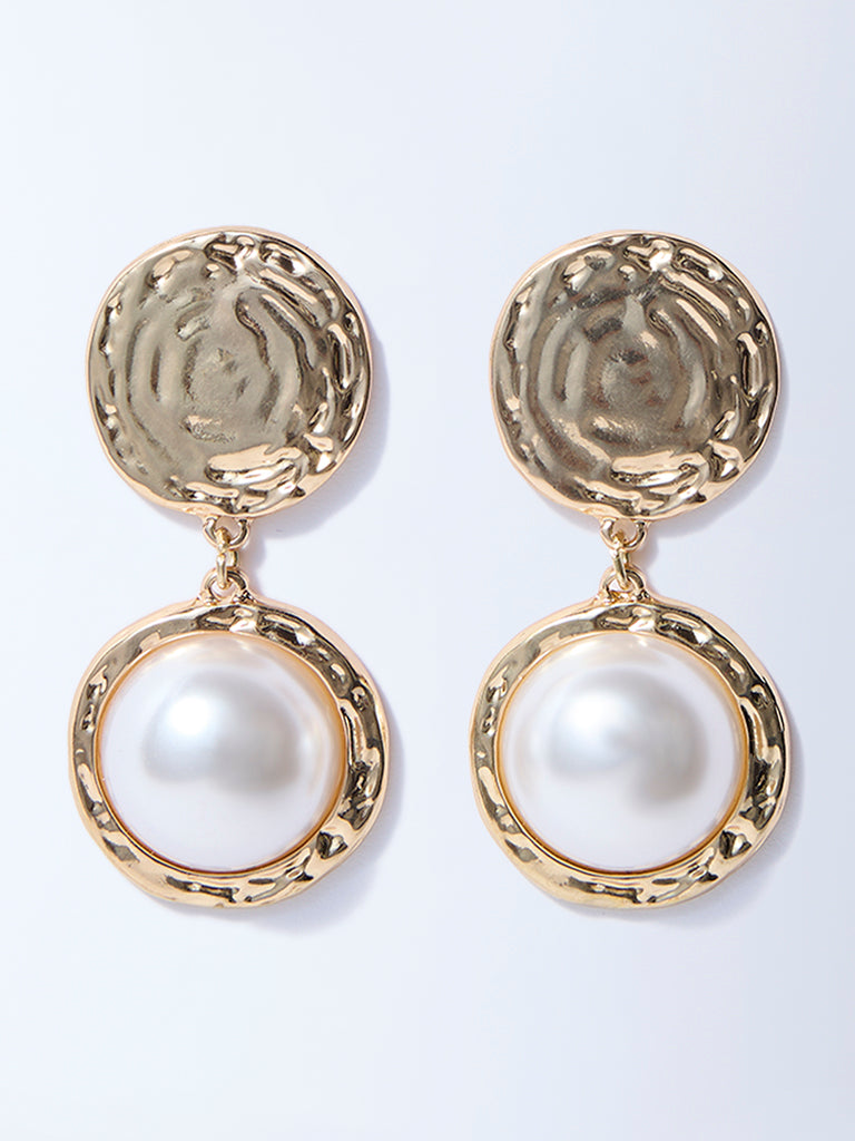 Westside Accessories Gold Pearl Dangler Statement Earrings