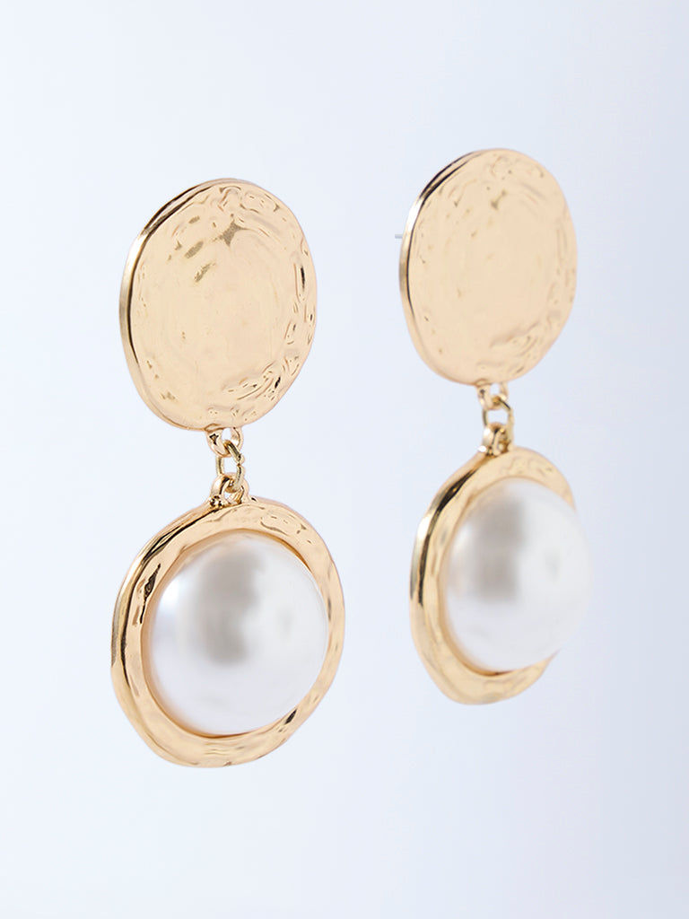 Westside Accessories Gold Pearl Dangler Statement Earrings