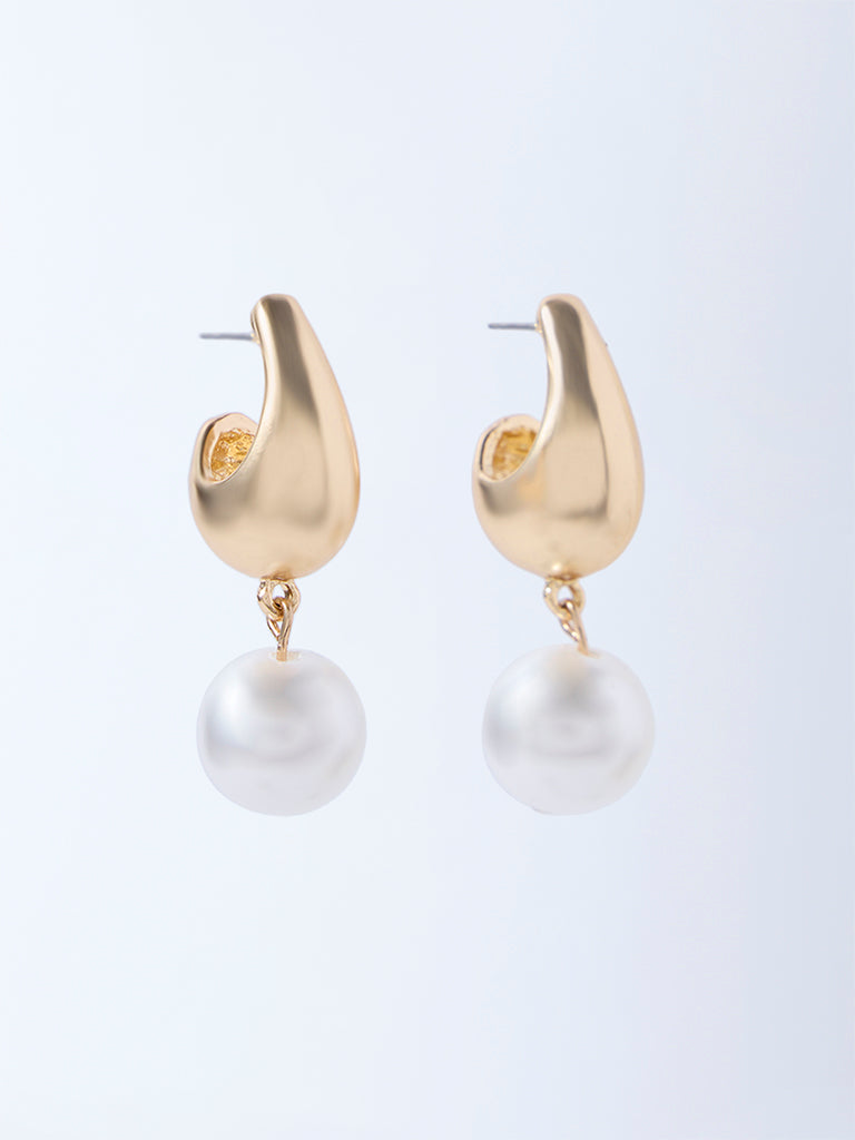 Westside Accessories Gold Pearl Dangler Hoop Earrings