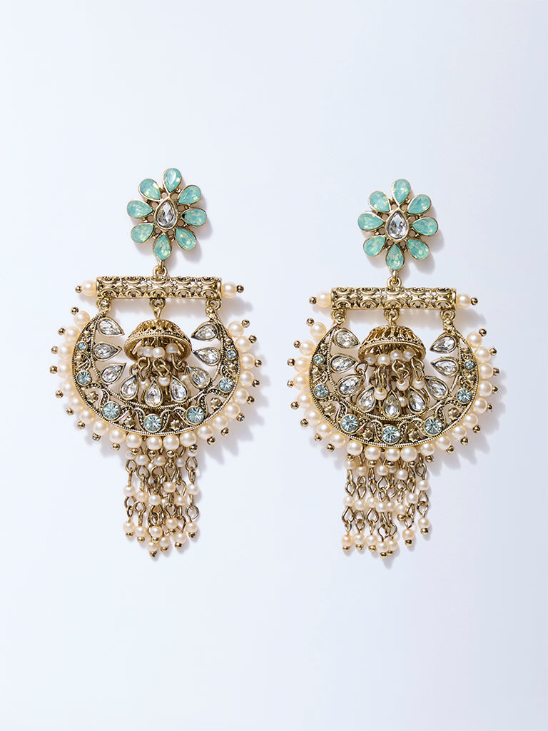 Westside Accessories Gold Stone and Pearl Chandbali Earrings