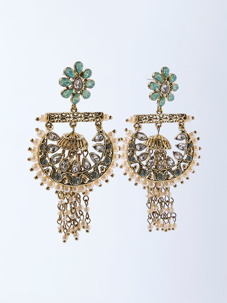 Westside Accessories Gold Stone and Pearl Chandbali Earrings